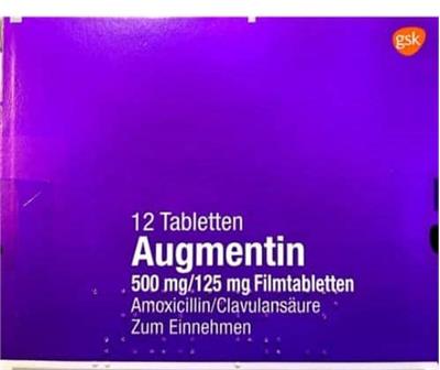 Augmentin ® TBLT  500mg/125mg
Wirkstoff: Amoxicillin/Clavulansaure
12عددی