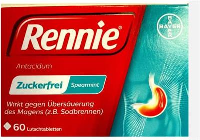 قرص مکیدنی رنی، ضد اسید معده بدون شکر با طعم نعنا
60 عدد قرص مکیدنی
(Rennie® Antacidum Spearmint Zuckerfrei)