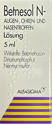 (BETNESOL N -AU-OH-NA- (Lösun
Wirkstoff : Betametathoson-Dinatriumphosphat,Neomycinsulfat