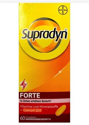 Supradyn ®FORTE
(Vitamine und Mineralstoffe+CoenzymQ10)
60عددی
این قرص روکشدارمولتی ویتامین است.