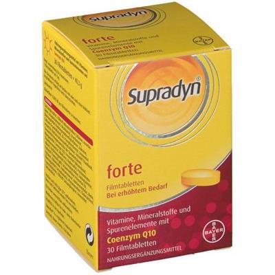 قرص روکشدار سوپرادین فورته، کوآنزیم کیوتن 4.5 میلی گرم همراه با موادمعدنی و ویتامین ها
30 عدد قرص
(Supradyn® forte Coenzym Q10-30 filmtabletten)