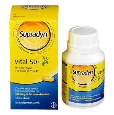 قرص ویتامین سوپرادین برای افراد بالای 50 سال
30 قرص روکشدار
(Supradyn® vital 50+ mit Ginseng & Olivenextrakten)