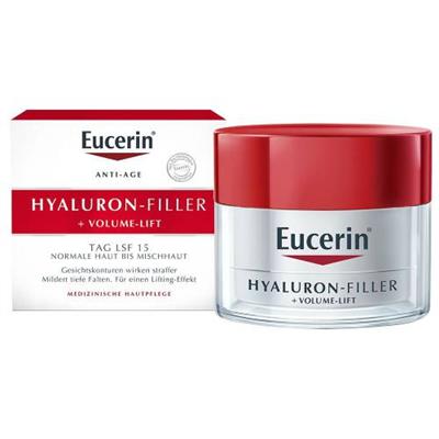 کرم روز ضد چروک و کلاژن ساز صورت اوسرین مدل هیالورون فیلر برای پوست های معمولی 
50 میلی لیتر
(Eucerin® HYALURON-FILLER + VOLUME-LIFT Tagespflege für normale bis Mischhaut )