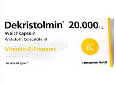 Dekristolmin ®  20.000 I.E  KPS Vitamin-D-Praparat D3
Wirkstoff: Colecalc
14کپسول