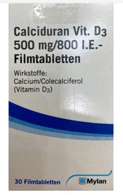 Calciduran Vit.D3
500mg/800 I.E.-
Filmtabletten
Wirkstoffe: Calcium/Colecalciferol(Vitamin D3
30عددی
