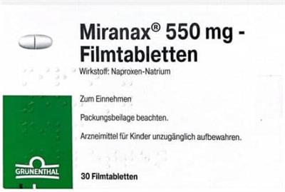MIRANAX ®FTBL 550MG
Wirkstoff: Naproxen-Natrium
30عددی