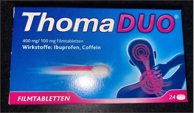 Thoma DUO®  TBL 400mg/100mg
24عددی
Wirkstoffe: Ibuprofen. Coffein
این قرص برای سردرد ودرداستفاده می شود.