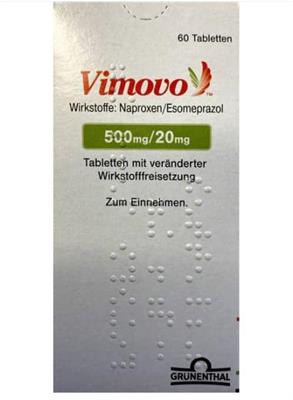 VIMOVO ®TBL 500/20MG
60عددی
Wirkstoffe :Naproxen/Esomeprazol