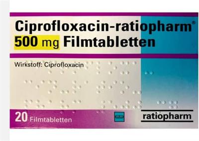 سیپروفلوکساسین 500 میلی گرم
20 عدد قرص روکشدار
(® Ciprofloxacin-ratiopharm)

Wirkstoff: Ciprofloxacin