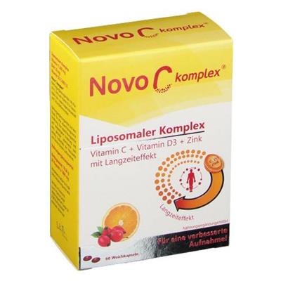 لیپوزمال کمپلکس ویتامین سی+ ویتامین دی تری+ زینک
 (Vitamin C +Vitamin D3 + Zink)
 60کپسول
(Novo C komplex® Liposomaler Komplex-60 kap)